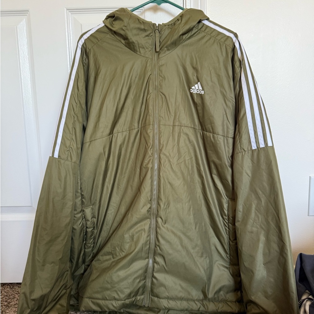 Adidas Green Windbreaker with Signature Stripes